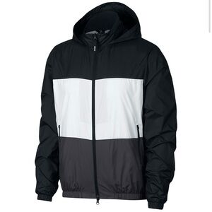 Nike SB Packable Windbreaker Jacket Sz L Black Gray White Hooded Zip Lightweight
